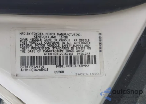 1997 Toyota Avalon Xl из США, поврежденный, VIN 4T1BF12B1VU157141